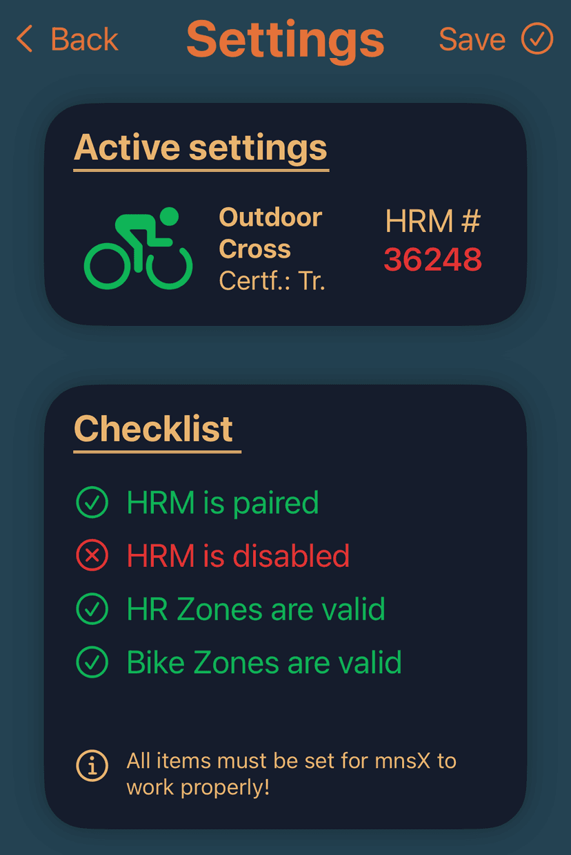 mnsX's checklist in the mobile app