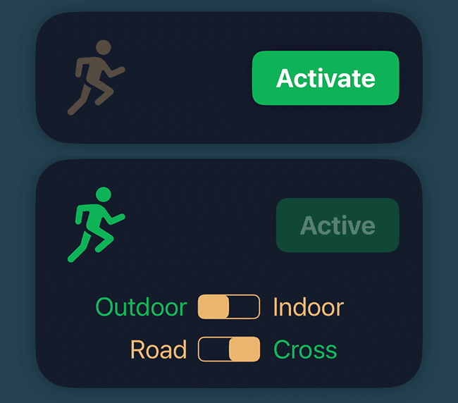 Sports activity settings in mobile app